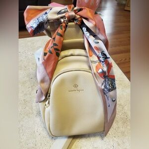 Nanette Lepore Tan Backpack with Vibrant Scarf